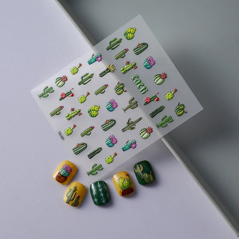 New Sticker for Nail Art 5d Embossed Customzied Plant Adhesive Sliders DIY Nail Art Accessories TS-091
