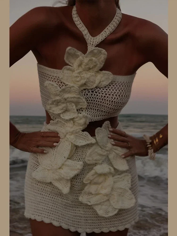 knee length dresses for ladies Miracle Beaded Crochet Mini Dress