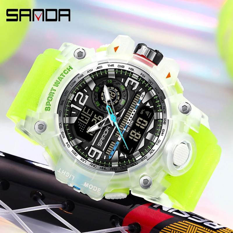 SANDA 3133  Week Day Display Digital Analog Watch Alarm Mode Teenager Student Electronic Wrist Clock Trendy Fashion Waterproof 4