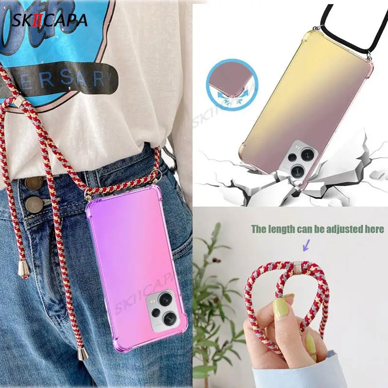 Gradient Silicone Shockproof Crossbody Case for Xiaomi Redmi Note 12 Pro Plus 5G