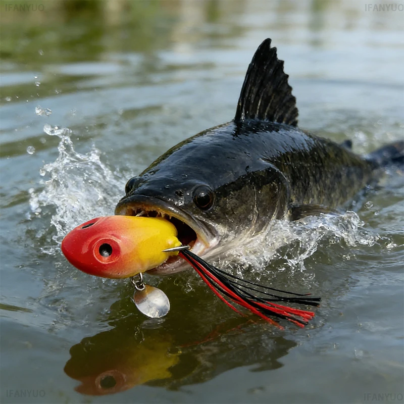 5g Topwater Frog Fishing Lure Floating Soft Toad Bait Squid Head Spinner Double Hook Snakehead Bass Weedless Tackle Frogbait Set - 6
