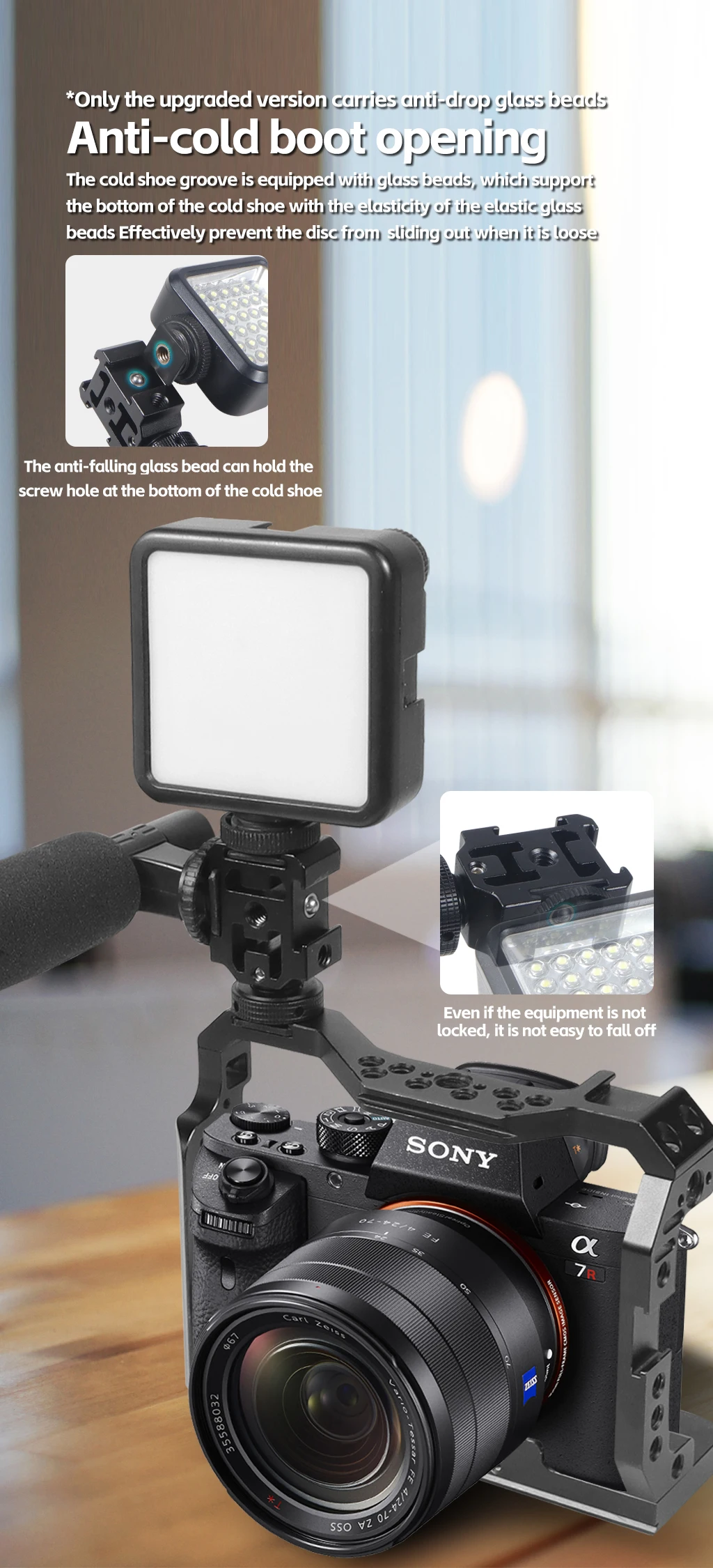 Triple Cold Shoe Mount mit 1/4" Gewinde für Nikon Canon DSLR Kamera Stativ Mikrofon Lichter Adapter für GoPro für DJI Mic 1/2 – Detail 3