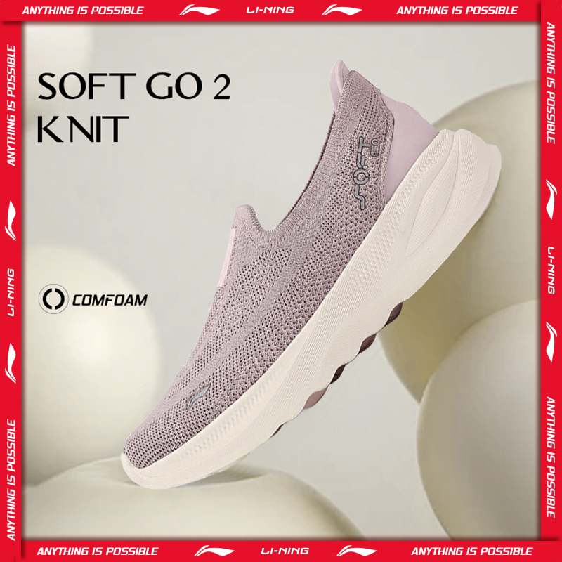 Li-Ning Women SOFT GO 2 KNIT Slip-on Casual Walking Shoes Breathable Cushion Flexible LiNing Comfortable Sports Sneakers AGLV018