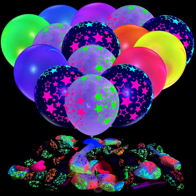90Pcs Neon Balloons UV Star Blacklight Glow in the Dark Luminous