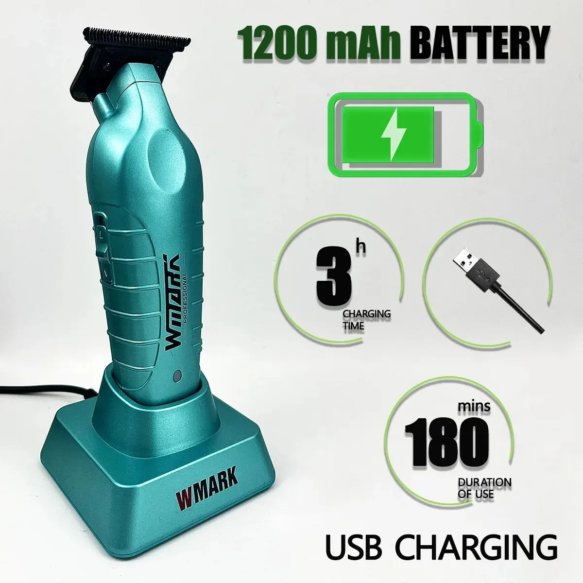 Professional Electric Trimmer 7000RPM High-speed Motor with Charging Base DLC Coated Blade Barbers Hair Clipper 3 Colors Carving 5