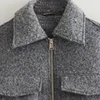 2024 Women's Elegant Solid Coat Zipper Long Sleeve Pocket Bomber Jacket Female Casual Soft Woolen Loose Streetwear Coats 6