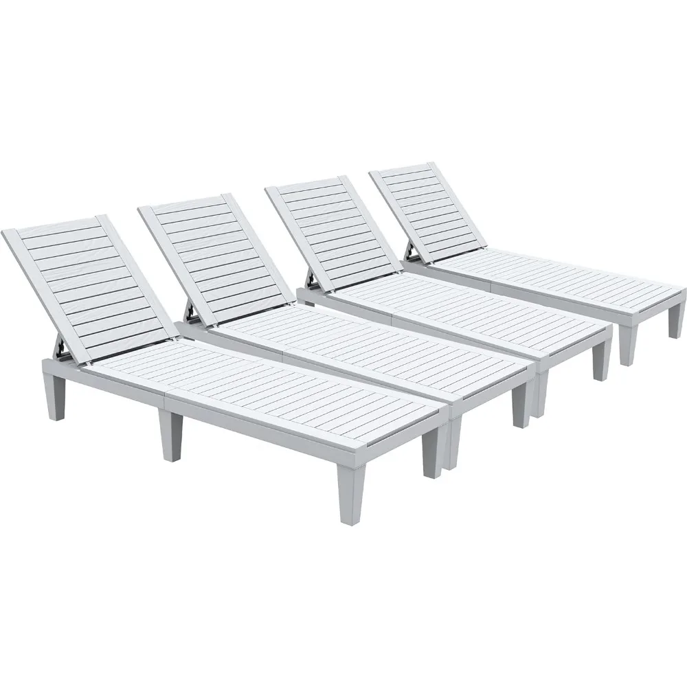 

Beach Chair Outdoor Chaise Lounge Chairs Set of 4 With Adjustable Backrest Recliner Grayish-White Camping Fishing Furniture
