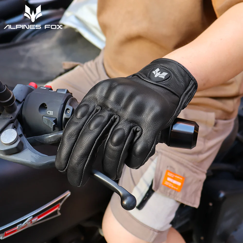 Motorcycle Gloves Vintage Genuine Leather Perforated Motorbike Gloves Men Women Retro Summer Breathable Motorcycle Motocross Racing Street