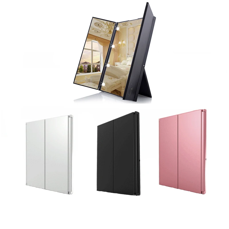 Fold LED Makeup Mirror with Light Vanity Lights Portable Makeup Pocket Mirrors Vanity Folding Led Mirror Lamp Hollywood