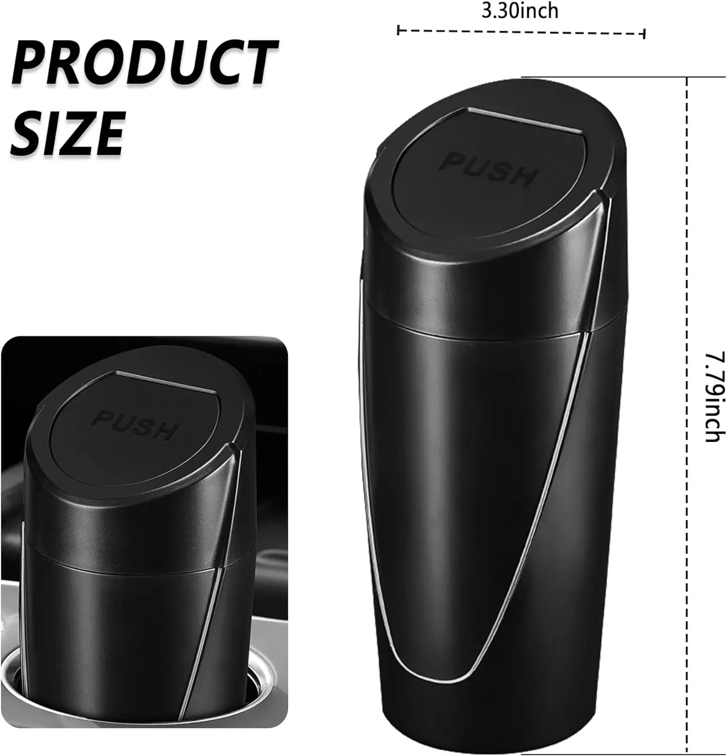 Car Trash Can with Lid Push-Pull Multi-Function Storage Box Organizer Interior Accessories for Most Cars