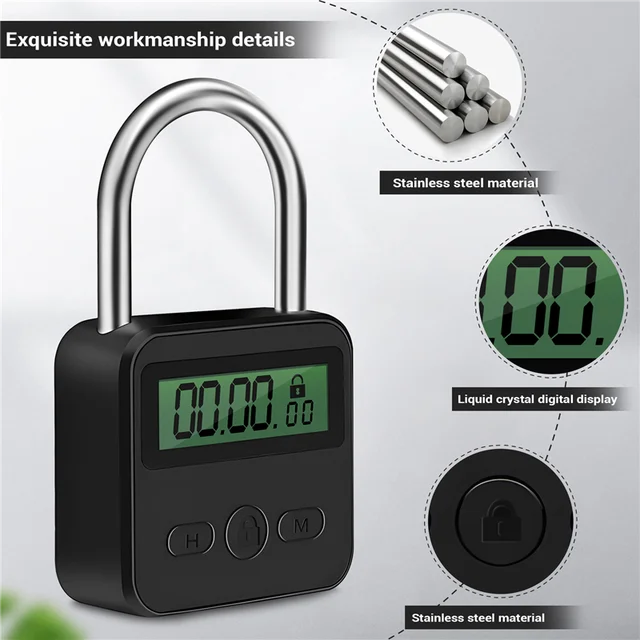 A42Z-Metal Timer Lock LCD Display Multi-Function Electronic Time 99 Hours Max Timing USB Rechargeable Timer Padlock 3