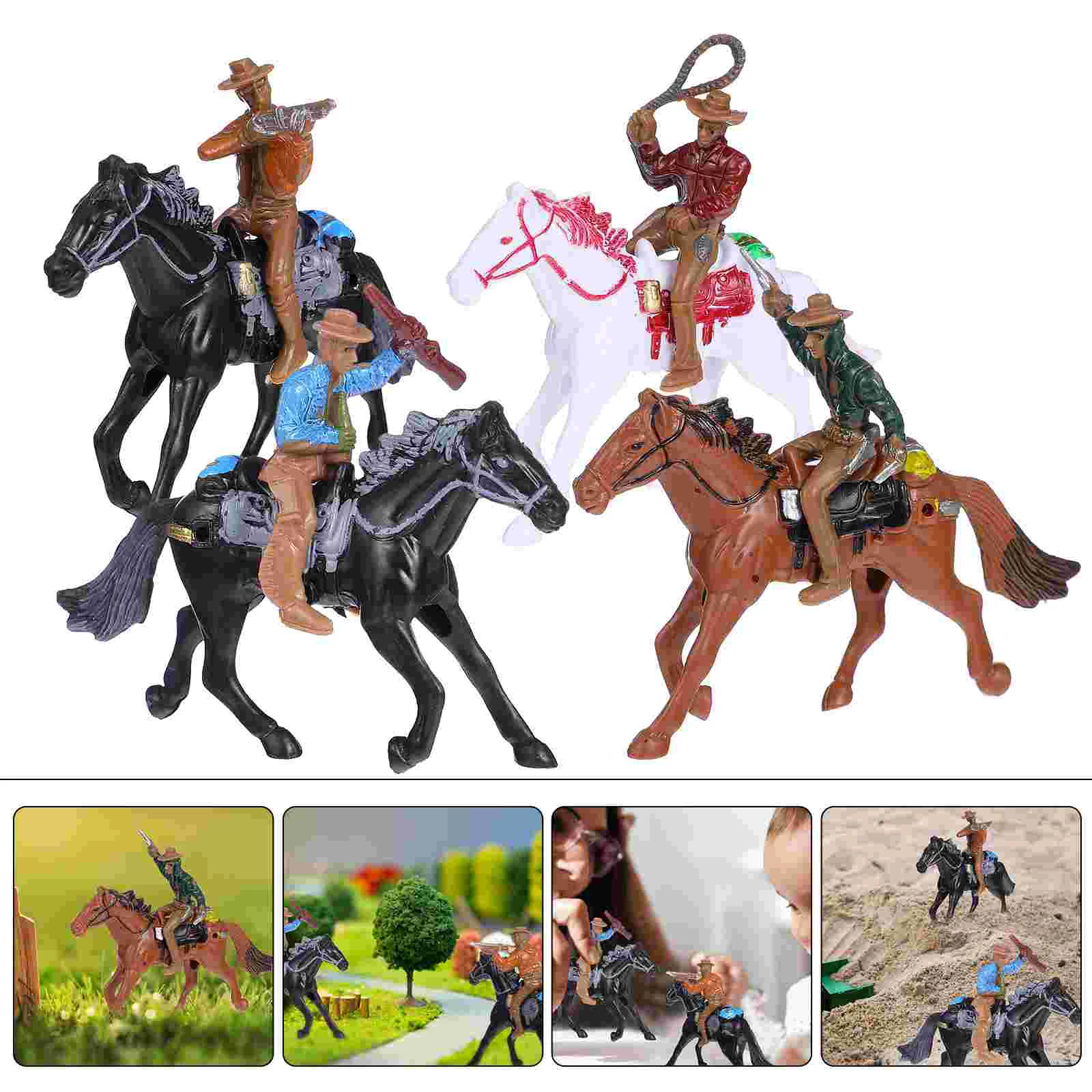 

4 Pcs Decorate Riding Model Miniatures Action Figures Plastic Desktop Statues