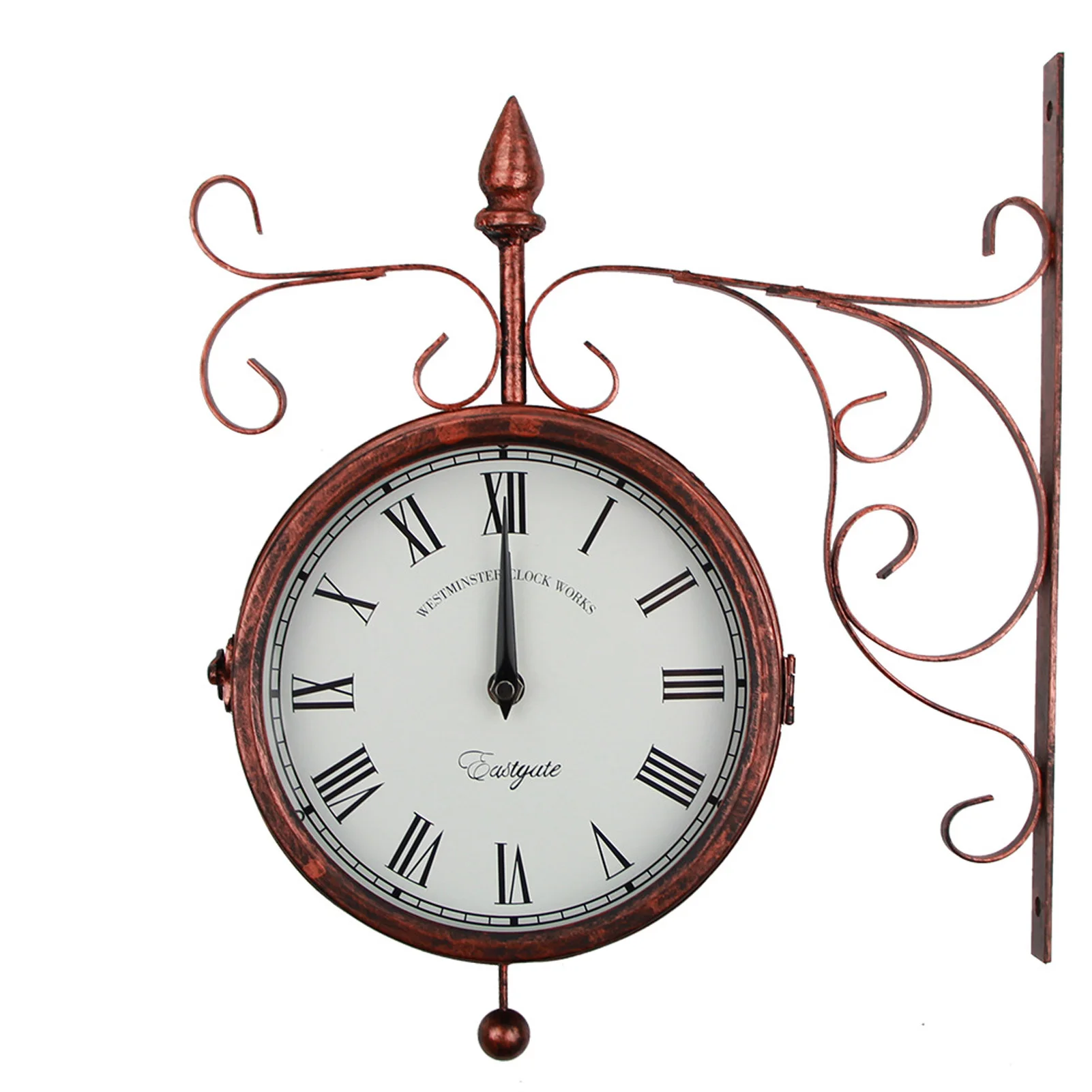 

Double Sided Wall Clock Quiet Hanging Station Indoor Outdoor Iron Art Vintage Antique Home Decor Living Room Garden Study Analog