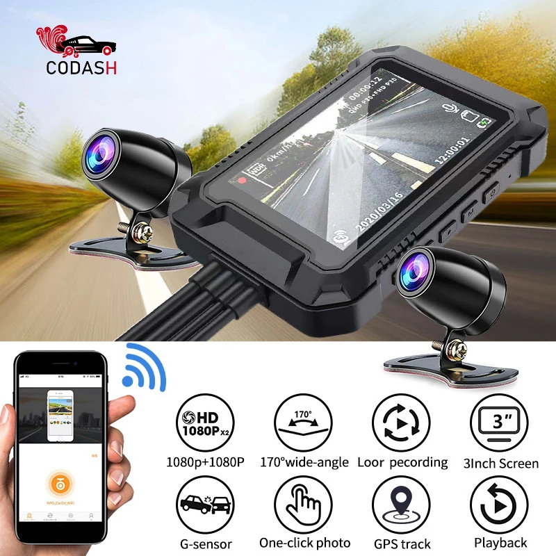 

1080P Motorcycle Camera DVR GPS WiFi Motorcycle Dashcam Front Rear Camera Video Recorder Waterproof Night Vision Cam for Bike