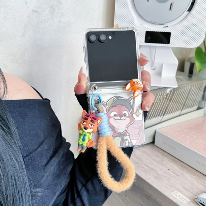 Rope Strap Rabbit & Fox Cartoon Shockproof Phone Case with Doll Pendant