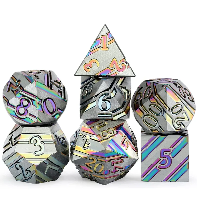 Customized Metal Stripe Dice Set DND Solid Metal Dice Customization
