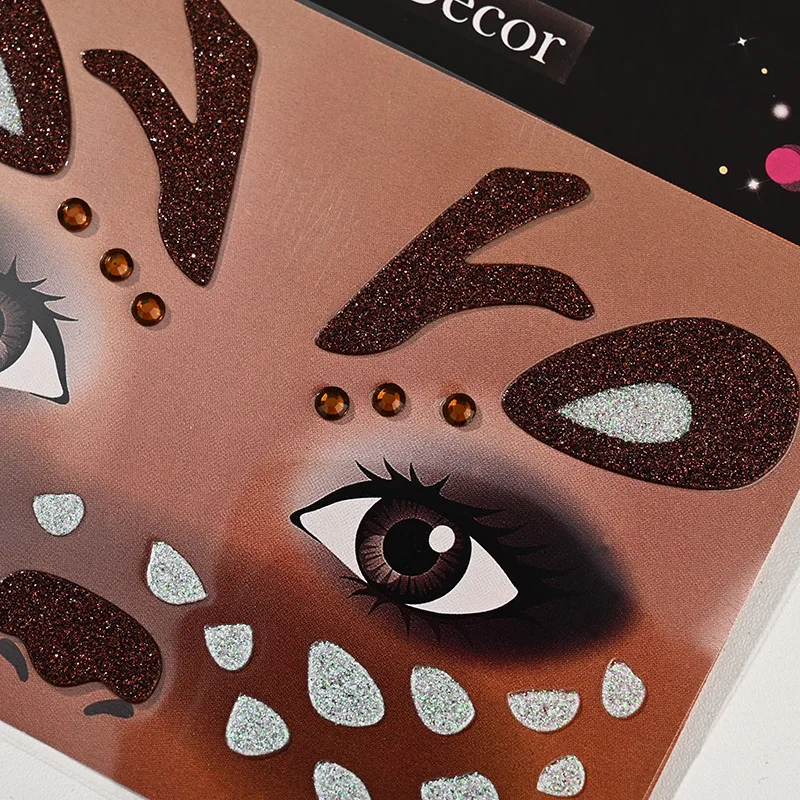 Glitter Christmas Party Face Stickers Cute Elk Animal Face Stickers Christmas Face Decoration Xmas Navidad New Year Decoration