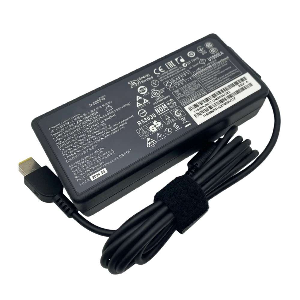 레노버 리전 Y530 Y730 Y520 아이디어패드 Y700 게이밍 3 슬림 7 씽크패드 T15p X1P 15v T540 4X20E5055용 20V 6.75A 135W 노트북 충전기