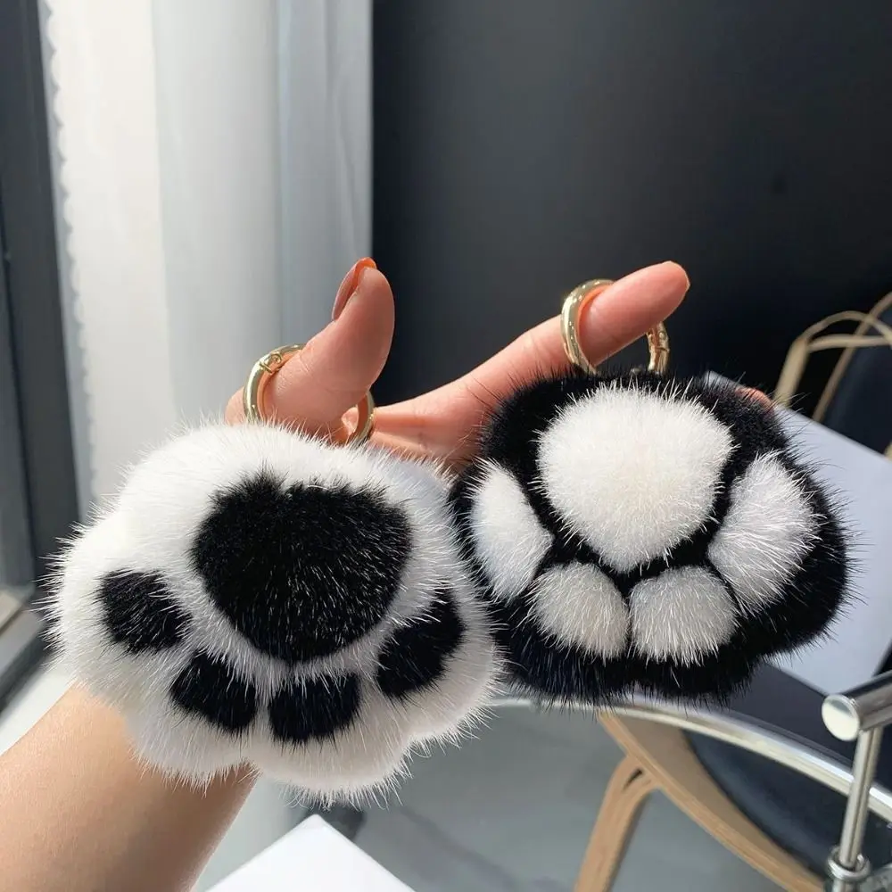 Cat Paw Pendant Keychain Fluffy Kawaii Faux Fur Keychain Charm Kid Gift Plush Toy Key Ring Backpack Car Key Pendant