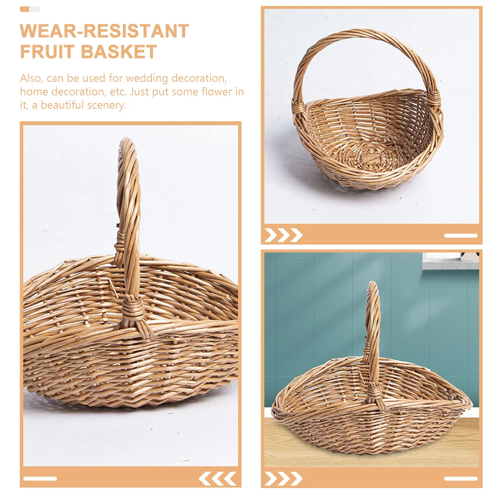 Wicker Picnic Basket Handle Empty Gift Basket Fill Open Top Market Harvest Baskets Garden Fruit Candy Wine Egg Gathering 6