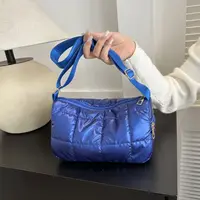 Lattice Space Cotton Crossbody Bag Korean Style Pleated Quilted Shoulder Bag Lightweight Oxford Padded Crossbody Bag Daily