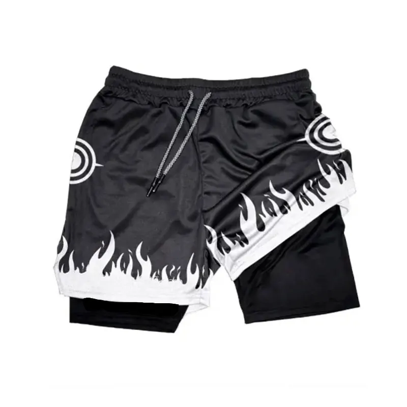 Men's 2 in 1 Running Shorts Male Workout Anime Shorts Training Yoga Gym Sportswear Pants Sport Short Pants with Pockets