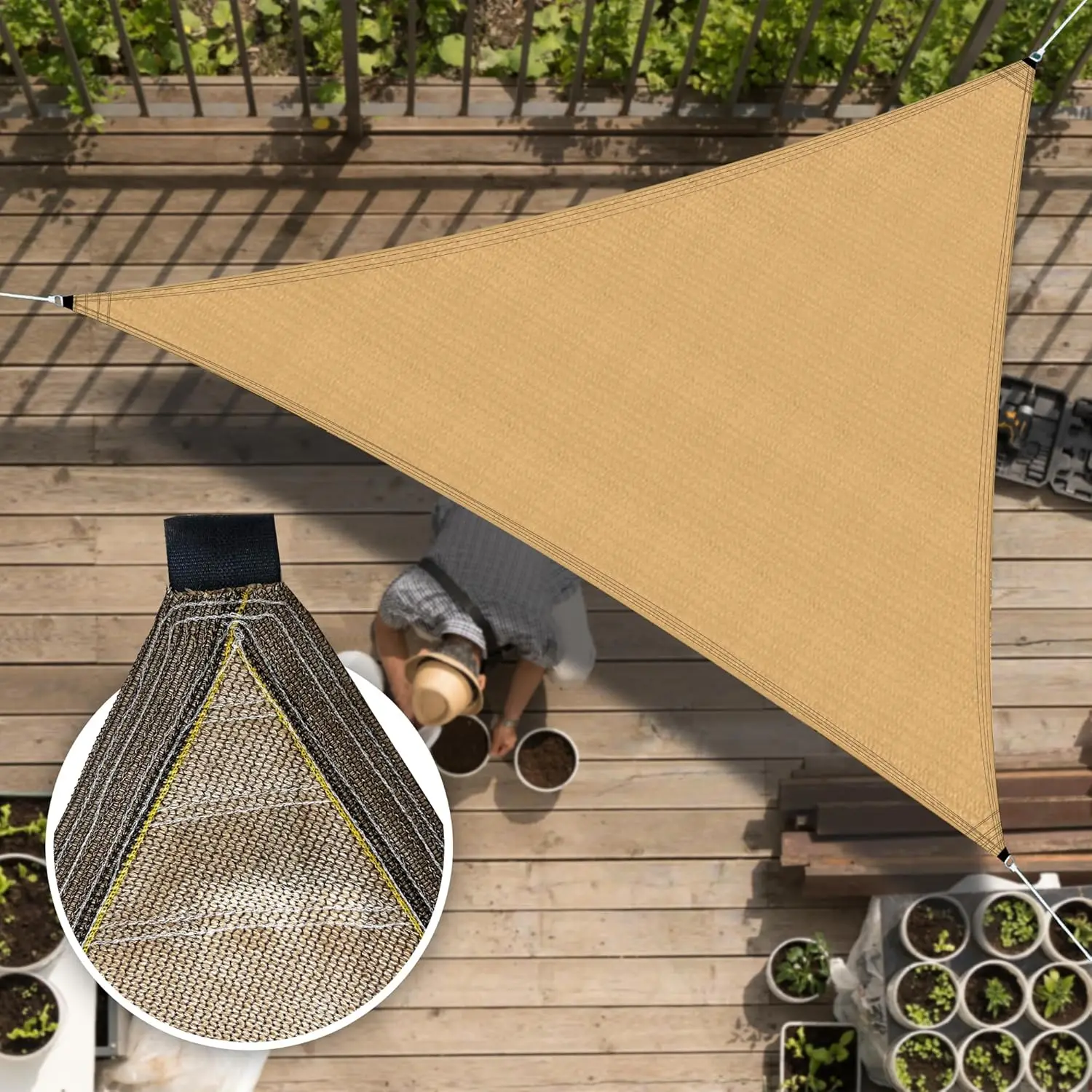 Triangular Raschel Mesh 90%, 2x2x2m Beige, UV Protection, HDPE Durable, Garden Outdoor Use