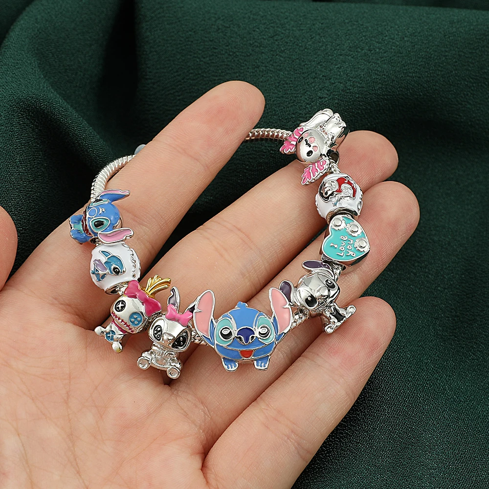 Disney Stitch Charm bracciale Cartoon Lilo & Stitch ispirato bracciale fai  da te con ciondolo a punto perline braccialetto per le donne gioielli