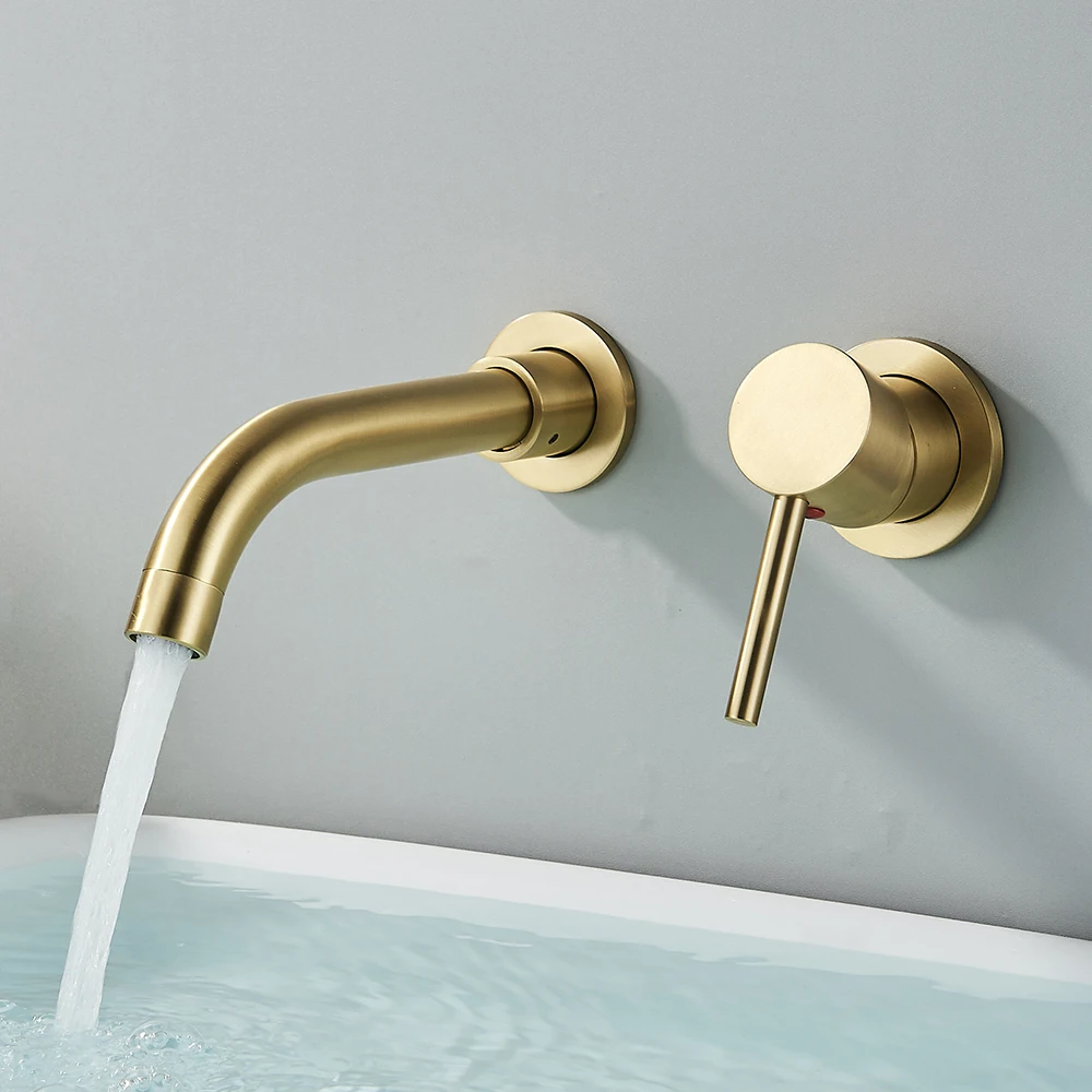 Basin Faucet Bathroom Faucet Bathroom Basin Faucet Brushed Golden Concealed Wall Mounted Faucet Tap 360 Rotation Single Handle Hot Cold Water Bath Mixer Tap basin faucet bathroom faucet