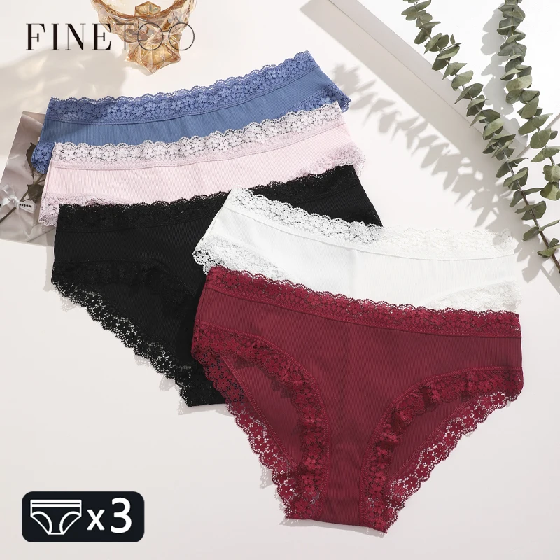 

Fashion 3Pcs Floral Lace Briefs Solid Striped Underwear Women Panties Sexy Comfortable Ladies Low-Waist Lingerie Intimates XS-XL