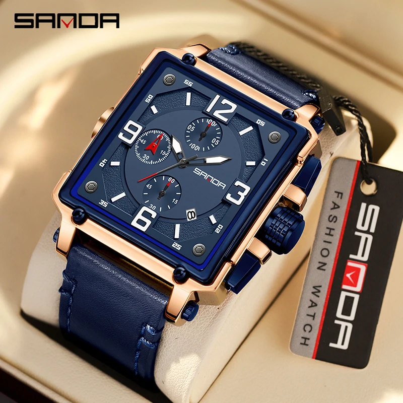 SANDA Fashion Mens Business Watch Luxury Personality Blue Belt Quartz Watch Luminous Clock Men Casual Watches Waterproof Reloj