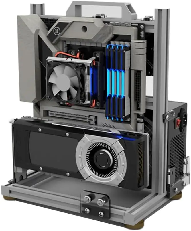 Open Air Alumínio Bare Frame para pc Test Bench Caixa do Computador Atx Itx Matx Chassis Motherboard 120 240 360 Refrigeração Líquida Prata - Imagem 6