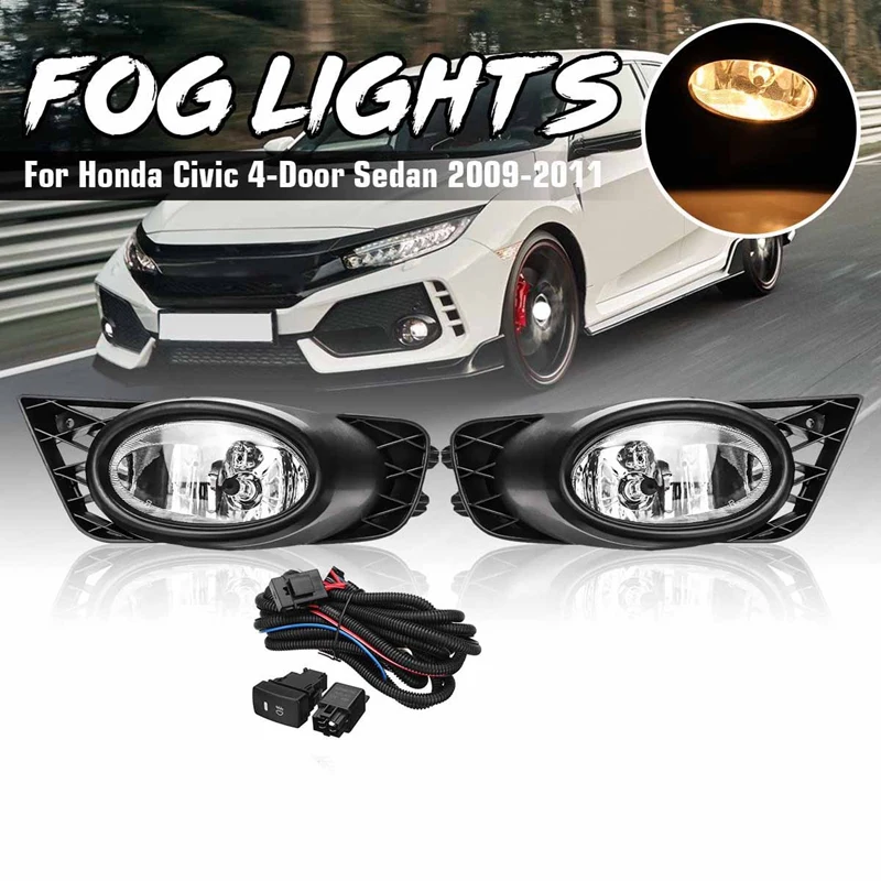1 Pair 12v Car Fog Lamp For Honda Civic Sedan 20092011 Left & Right