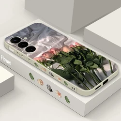 Elegant Pink Rose Flower Soft Phone Case - Stylish and Protective Cover - Galaxy S23+ (A864 Beige White)