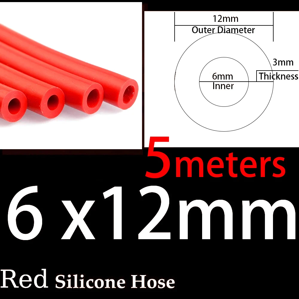 Universal Racing Silicone Vacuum Hose - 6x12mm, Multi-Color, Various Length Options