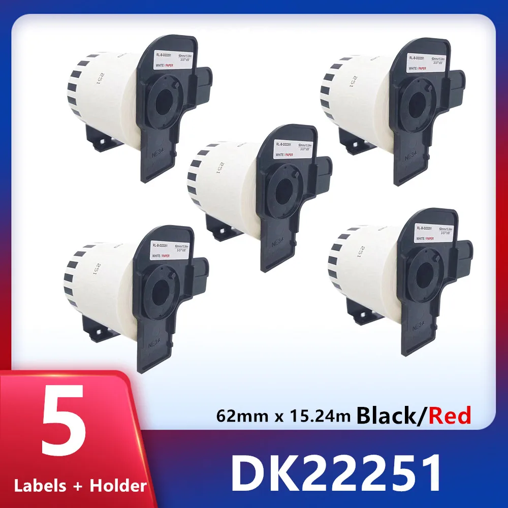 

1/2/3/4/5 Roll Compatible DK-22251 dk22251 dk 22251 Red/Black Double Color Label 62mm*15.24M DK-2251 Continuous Label