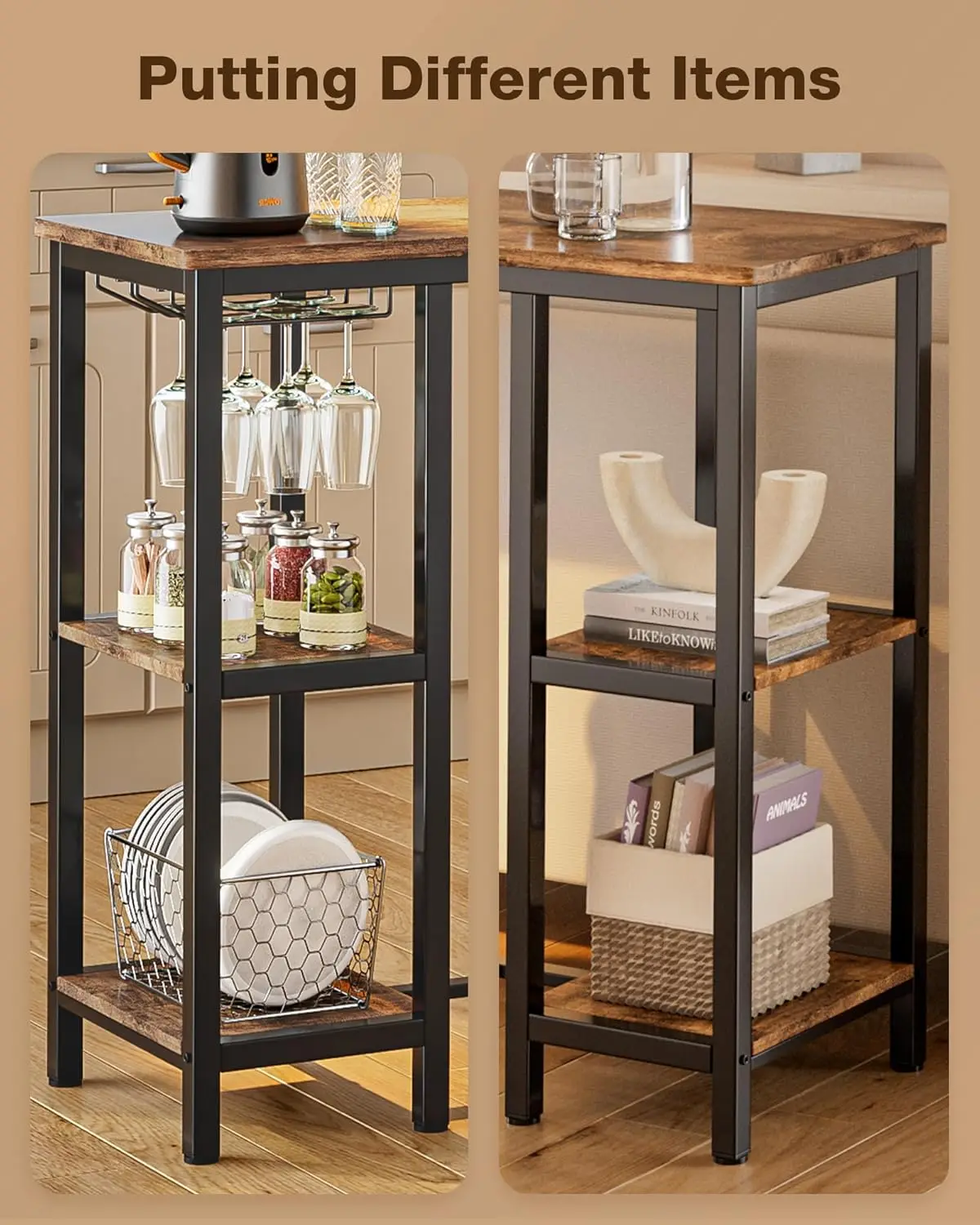 3-Piece Bar Table Set for 2, Bar with Stools & 2 Storage Shelves, Small Bar Set with Glass Rack