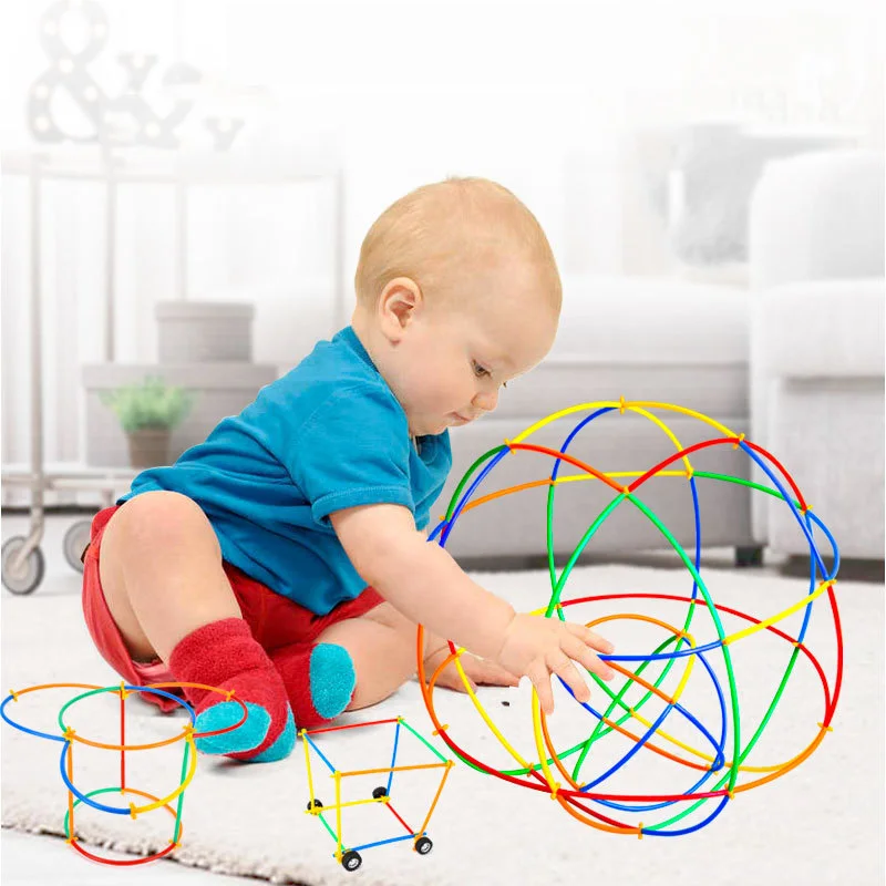 4D Colorful Plastic Straw Building Blocks Children's Educational Toys Assembling And Building Game Toy Children Birthday Gift