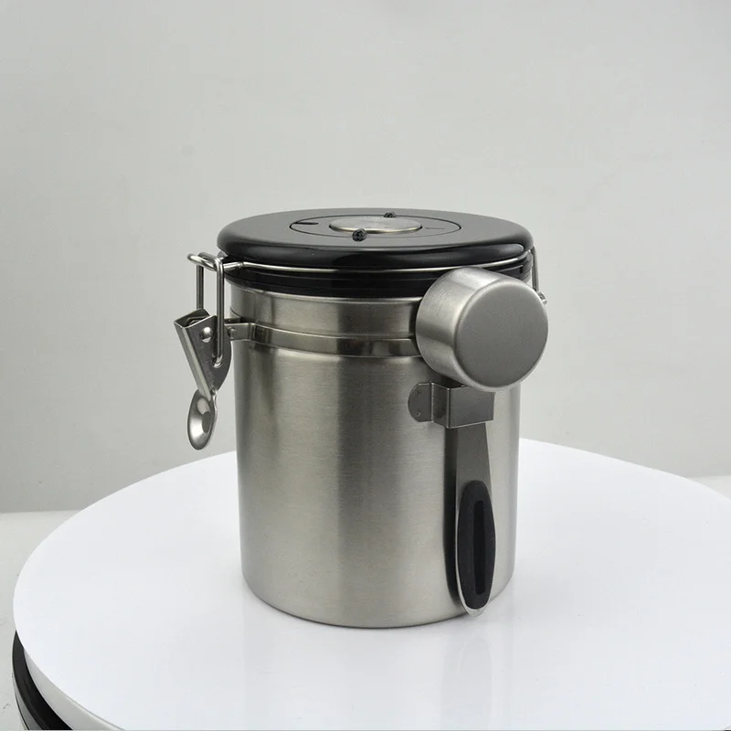 

Coffee bean sealed tank 304 stainless steel exhaust valve sealed storage tank with spoon dried fruit preservation tank coffee