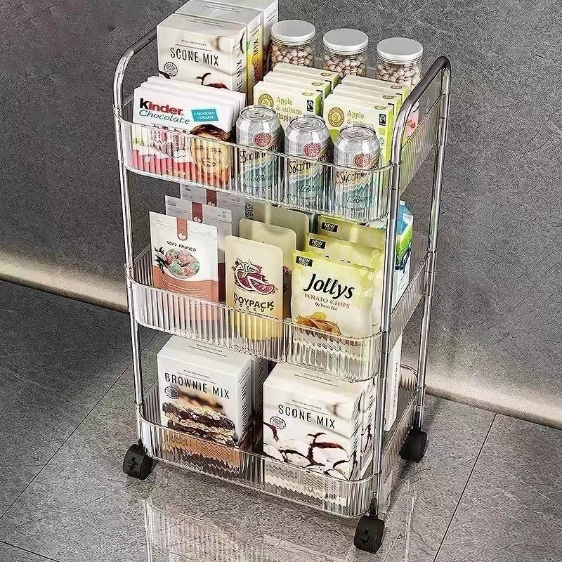 Transparent Kitchen Cart Acrylic Rolling Bar Cart with Removable Multi-Layers Storage Rack with Wheel Light Luxury Storage Rack