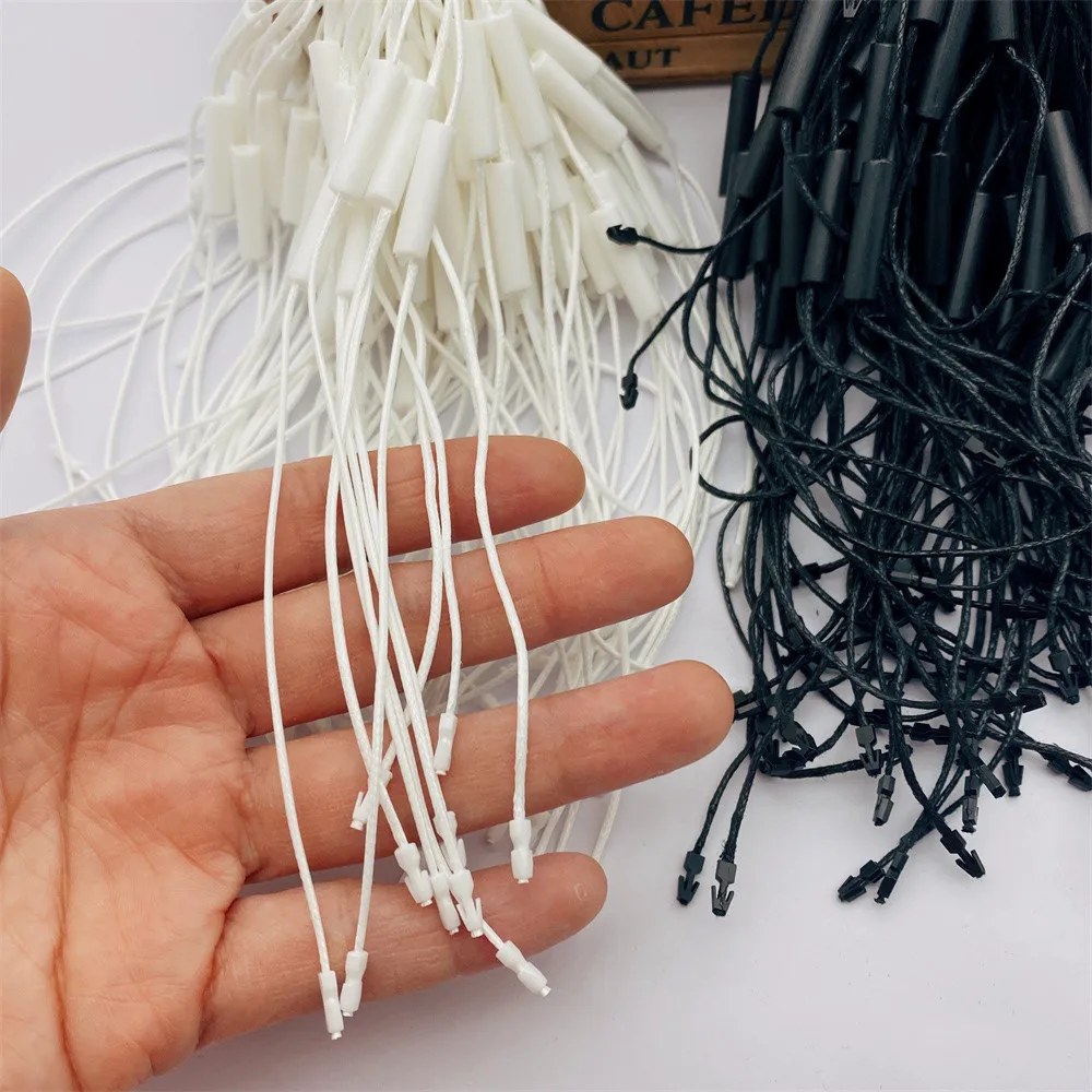 980pcs/lot Length: 25cm Waxed cord Hang Tag Nylon String Snap Lock Pin Loop Fastener Ties suspender for clothes tag/garment