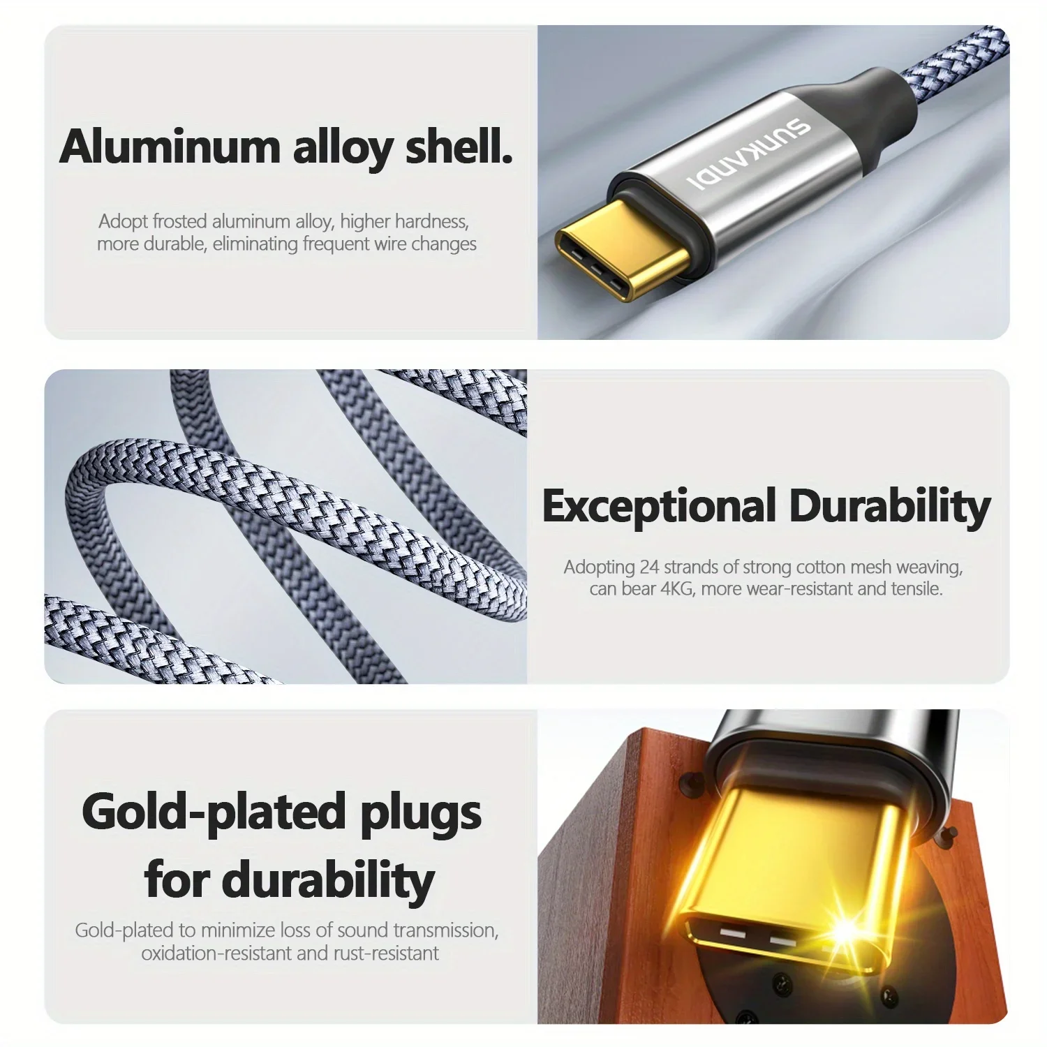 SUNKANDI 90-Degree USB-C to 3.5mm Audio Adapter Cable