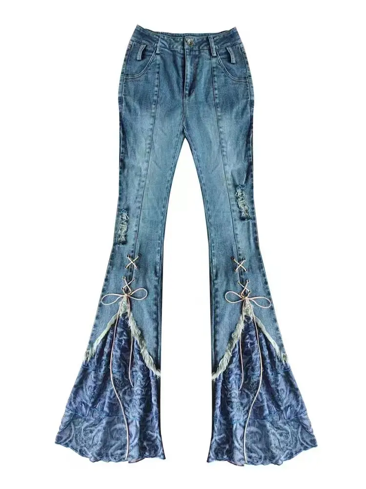 Tavimart Cargo Jeans Pants High Waist Loose Straight Fashion Women Clothes Y2k Casual Pockets Streetwear