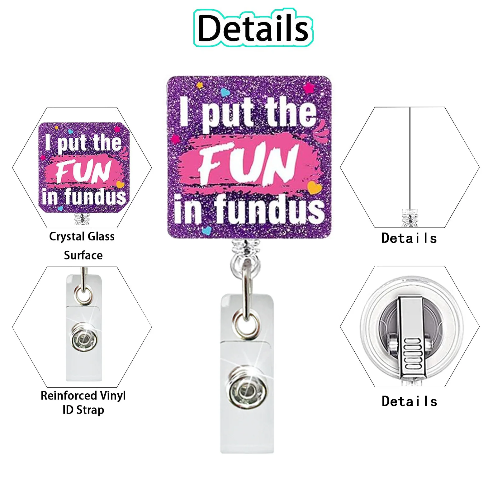 Acrylic Glitter Baby Uterus Donut Retractable Badge Reel Rotating Crocodile Clip ID Badge Holder for Doctor Nurse 3