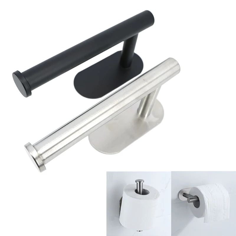 black silver Toilet paper holder roll towel bathroom wall rack stainless steel storage rack self-adhesive paper towel holder
