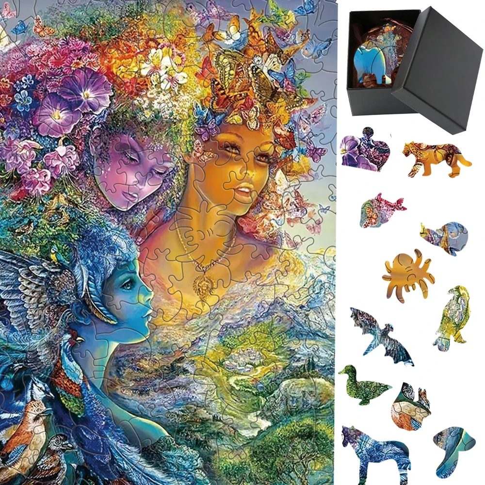 

Three Goddesses Child Puzzle Animals Wood Intelligence Cube Assembling Model Kit Hell Difficulty Games Puzzles Paren child Diy