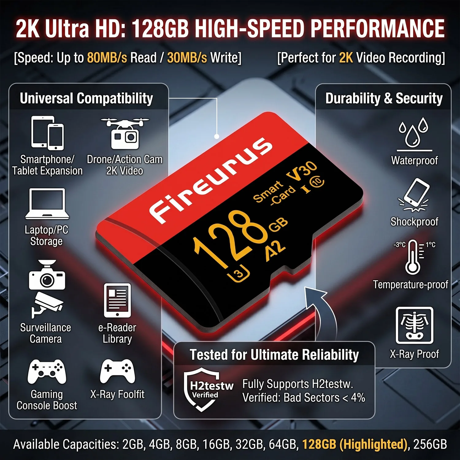 새로운 V30 A2 U3 TF/SD 카드 고속 플래시 메모리 카드 256GB 128GB 64GB 32GB 다양한 기기용 고용량 메모리 카드 마이크로 TF/SD
