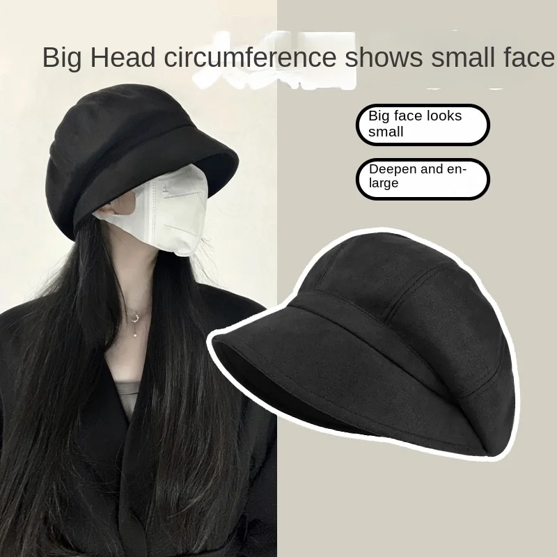 60-65cm Xxl Big Head Hat Women Winter Fisherman Hat Stacked Cap Beret  three-in-one Octagonal Hat Suitable Round Face Big Face