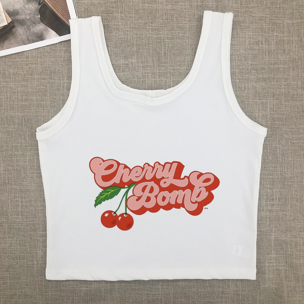 Short-sleeved T-shirt Women Summer cherry letter print short-sleeved top Spice Girls wearing crop short slim-fit street style