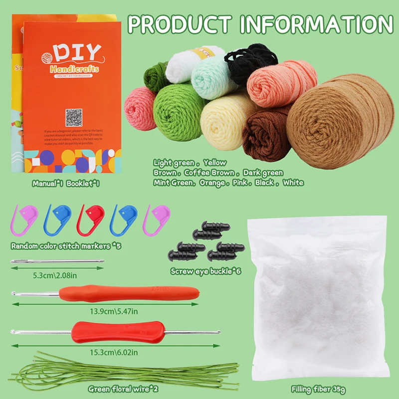 3/6pcs Crochet Kit for Adults Crochet Hooks Yarn Polyester Fiber Stitch Markers Plastic Eyes for Beginners